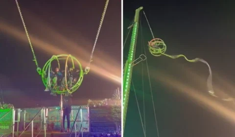 Elástico de brinquedo arrebenta e jovens vivem momento de tensão em parque; veja