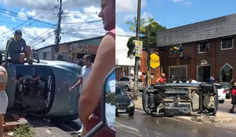 VÍDEO: Carro capota após motorista tentar desviar de outro veículo