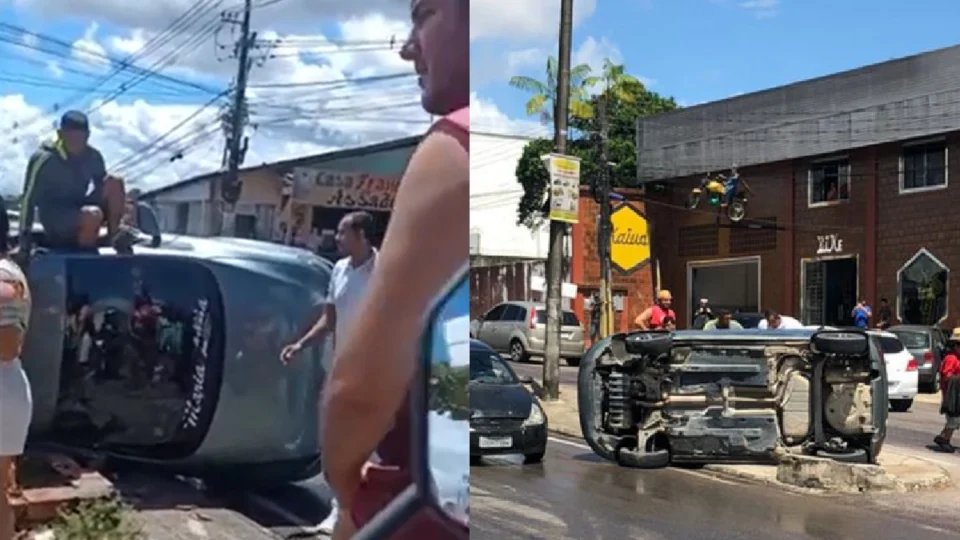 VÍDEO: Carro capota após motorista tentar desviar de outro veículo