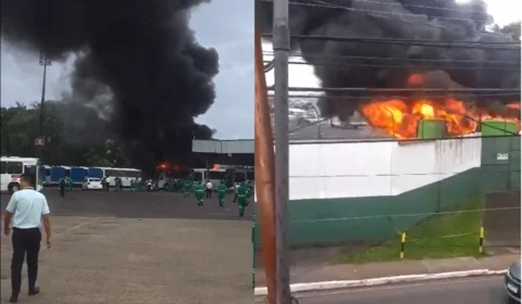 VÍDEOS: Ônibus ficam destruídos após incêndio em garagem no Lírio do Vale
