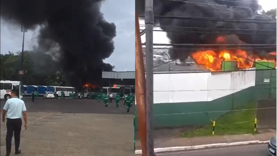 VÍDEOS: Ônibus ficam destruídos após incêndio em garagem no Lírio do Vale