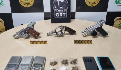 Polícia prende trio com drogas, armas e granada no bairro Santa Luzia