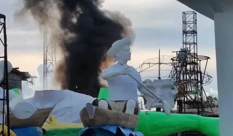 VÍDEOS: Incêndio atinge galpão de alegorias do Caprichoso em Parintins