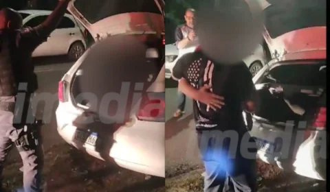 Imagens mostram motorista sendo resgatado de porta-malas após ser sequestrado por criminosos