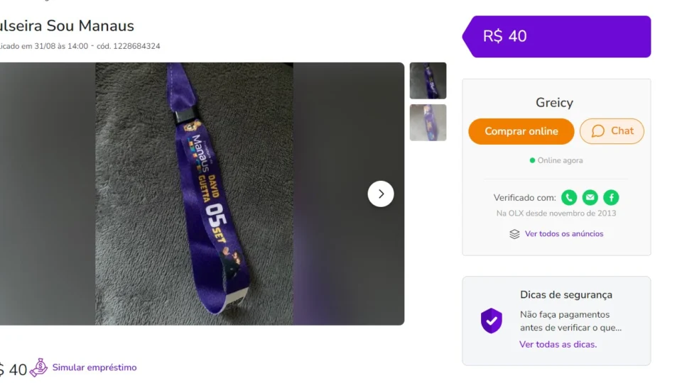 Pulseiras do #SouManaus estão sendo comercializadas em site de vendas por até R$ 200 reais