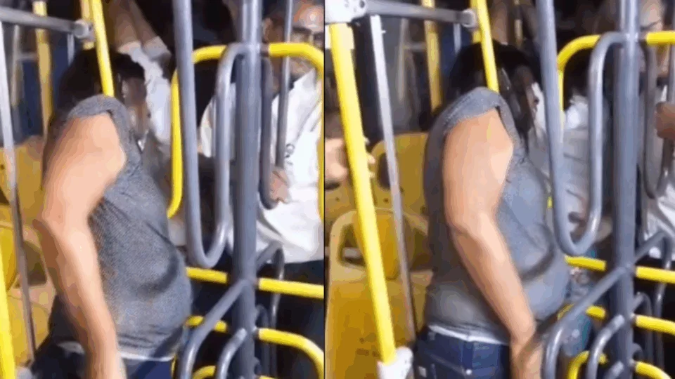 Veja Vídeo: Mulher fica com a cabeça presa na catraca dupla dentro do ônibus
