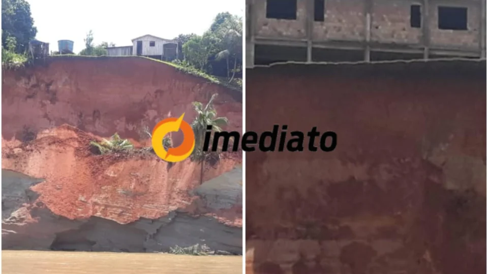 Barranco desaba e arrasta casas e flutuantes em comunidade de Beruri no Amazonas