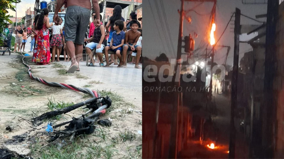 Incêndio em poste de energia deixa comunidade de Manaus sem eletricidade e gera revolta; Veja vídeo