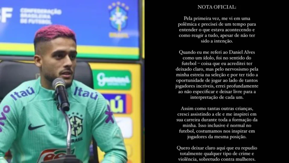 Yan Couto, da seleção brasileira, se desculpa após citar Dani Alves como ídolo