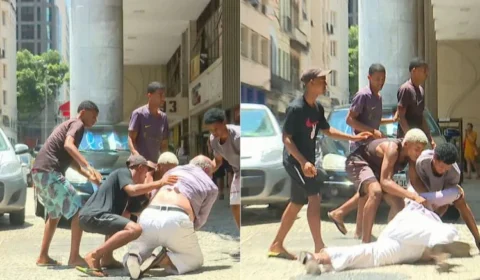 Em assalto, idoso é jogado no chão e luta contra seis; Veja vídeo