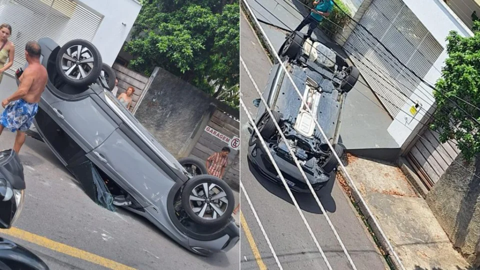 VÍDEO: Carro fica capotado após batida, no bairro Aleixo