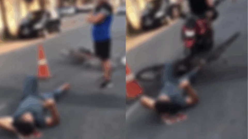 VEJA VÍDEO: motociclista atropela ciclista caído que aguardava ambulância