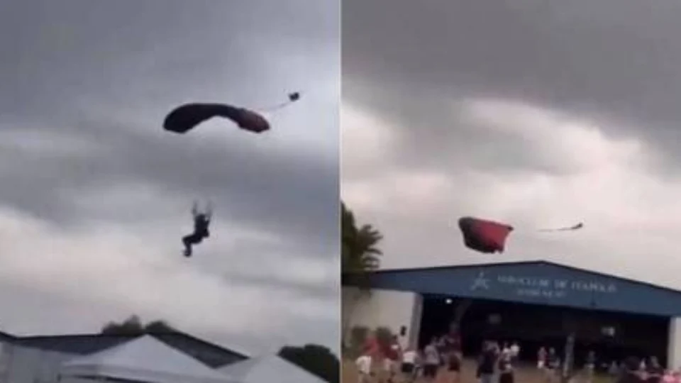 VÍDEO: homem é atingido por paraquedista durante show aéreo e morre