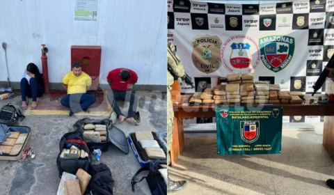 Trio é preso com 50kg de maconha escondidas em mala no Amazonas