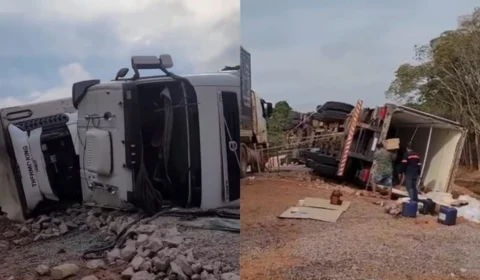 Carreta transportando carga de frios tomba na BR-319