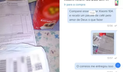 Mulher compra celular pela internet e recebe pacote de café