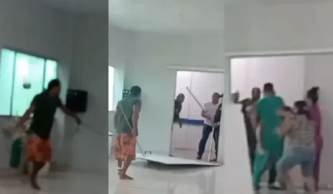 VEJA VÍDEO: Homem derruba porta e danifica objetos de unidade de saúde durante surto