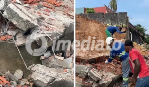 Muro de residência desaba durante forte chuva em Manaus no domingo