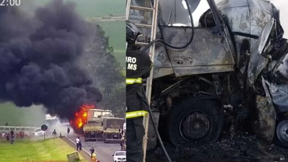 Motorista de van morre carbonizado em acidente com carreta