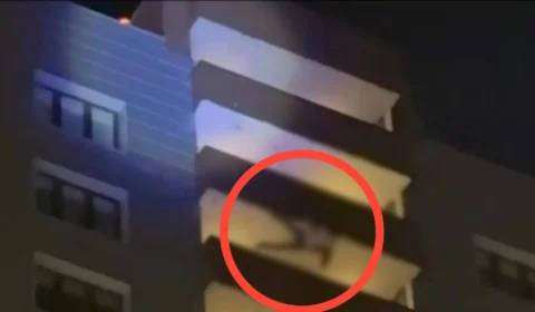 IMAGENS FORTES: ‘Papai Noel’ morre após cair do 24º andar de prédio