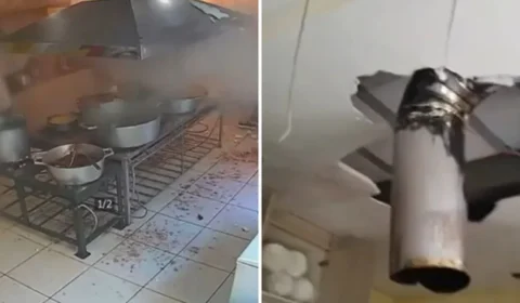 VEJA VÍDEO: panela de pressão explode, deixa 1 ferido e buraco no teto