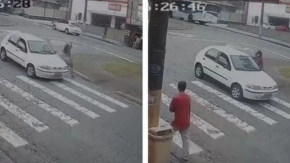 VEJA VÍDEO: mulher escapa de atropelamento, mas leva soco de motorista