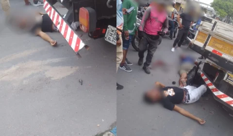 Após acidente envolvendo moto e caminhão populares roubam objetos das vítimas, no Jorge Teixeira