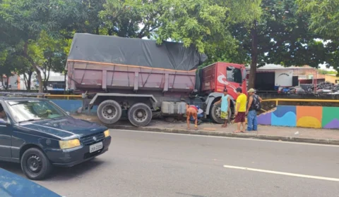 Caminhão invade canteiro central após motorista passar mal