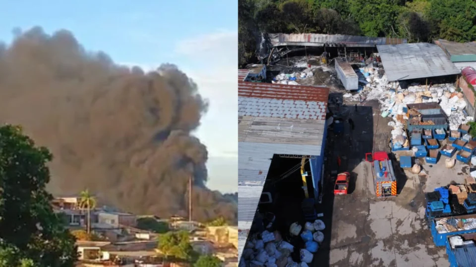 Incêndio atingiu área com papelão, isopor e material plástico em empresa no Distrito Industrial
