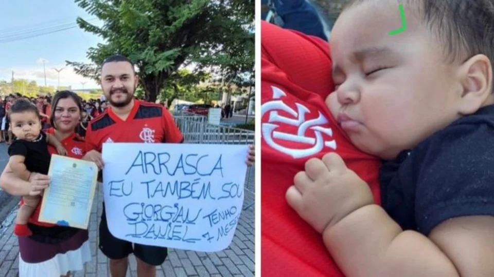 Casal de flamenguistas batiza filho em homenagem a Arrascaeta, jogador do time
