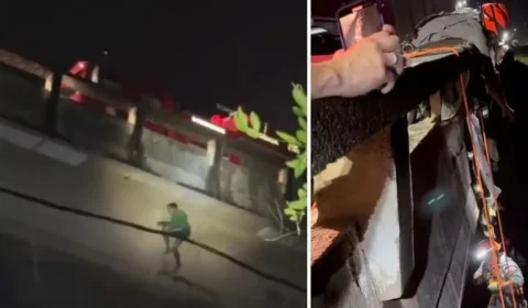 Homem é resgatado pendurado em cabos de aço após ser jogado de ponte por sequestradores