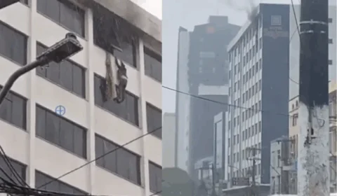 VEJA VÍDEO: homem morre após cair do 8° andar de hotel tentando fugir de incêndio