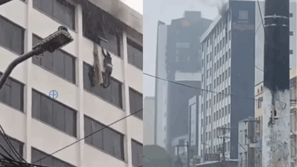 VEJA VÍDEO: homem morre após cair do 8° andar de hotel tentando fugir de incêndio