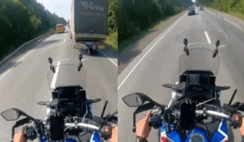 VEJA VÍDEO: motociclista perde o pé ao fazer ultrapassagem perigosa