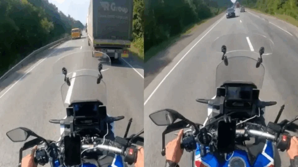VEJA VÍDEO: motociclista perde o pé ao fazer ultrapassagem perigosa