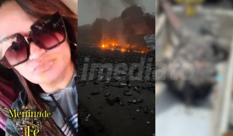 Imagens fortes: caminhoneira morre carbonizada após acidente com carga de aerossol