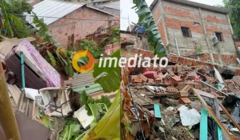 Família fica ferida e cachorro morre após casa desabar na zona Norte