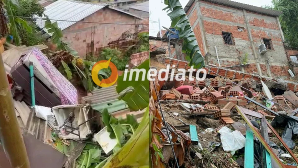 Família fica ferida e cachorro morre após casa desabar na zona Norte