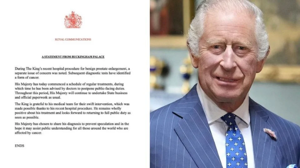 Palácio de Buckingham informa que o Rei Charlles III foi diagnosticado com câncer