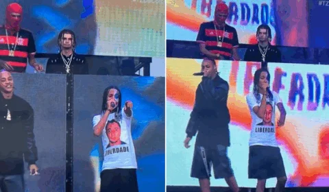 Cantor usa camisa pedindo liberdade ao pai, líder de facção preso, durante show no Lollapalooza