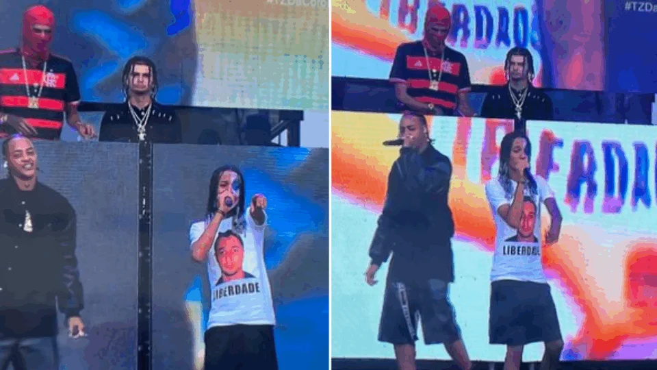 Cantor usa camisa pedindo liberdade ao pai, líder de facção preso, durante show no Lollapalooza