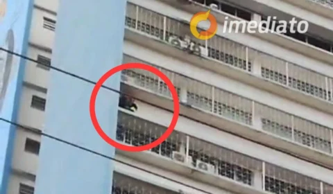 VÍDEOS: Bombeiros resgatam gato pendurado em janela de prédio no Centro de Manaus