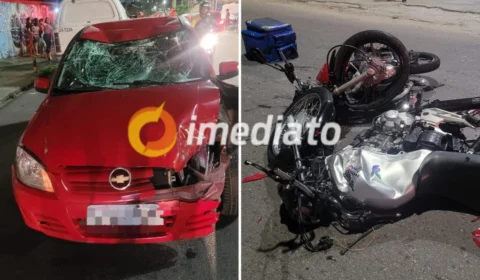 Motociclistas ficam feridos após colisão entre carro e duas motos no bairro Novo Israel