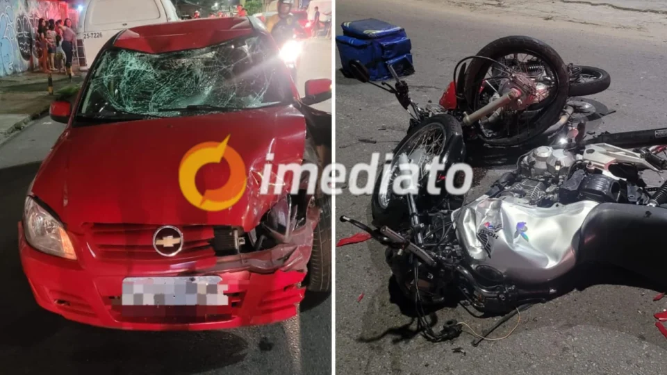 Motociclistas ficam feridos após colisão entre carro e duas motos no bairro Novo Israel