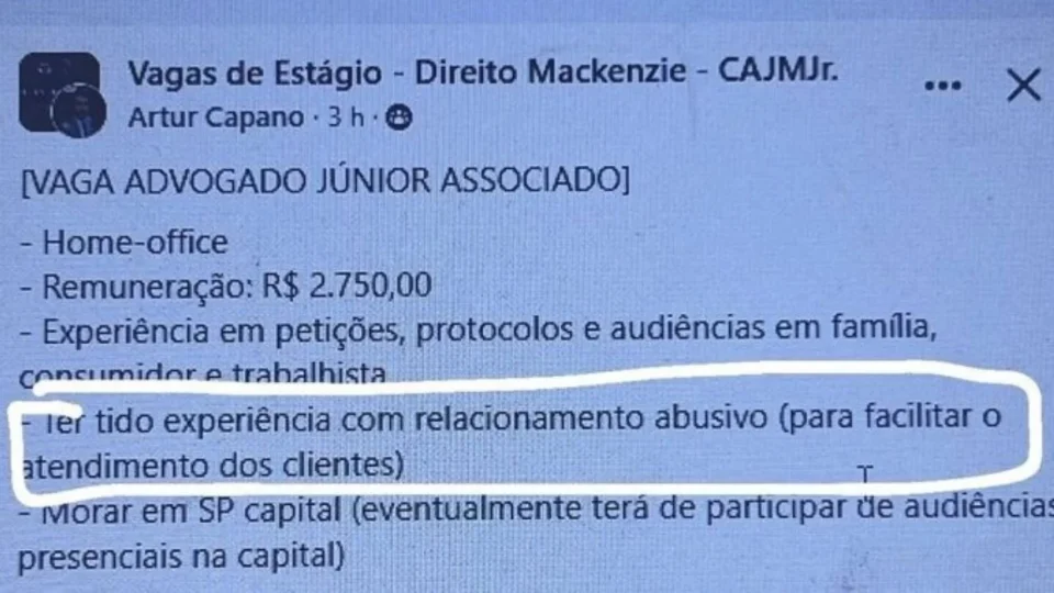 Vaga é ironizada por exigir “experiência com relacionamento abusivo”