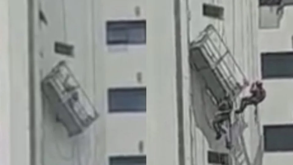 VÍDEO: Operário fica preso em andaime a 20 metros de altura em São Paulo