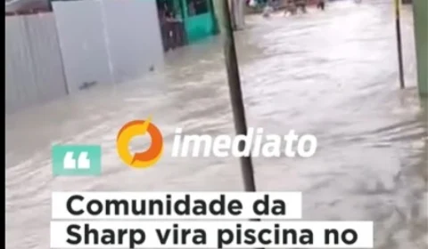 VÍDEO: Rua da comunidade da Sharp fica completamente alagada