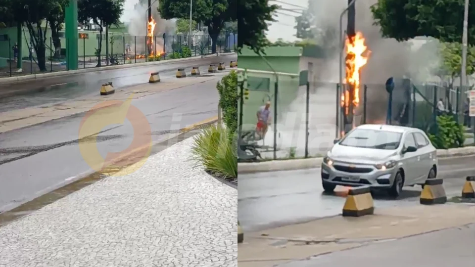 Vídeo: incêndio atinge poste de energia elétrica no Adrianópolis