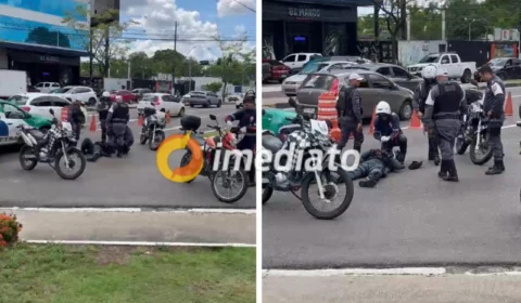 VEJA VÍDEO: batedor da PM é atropelado na avenida Djalma Batista