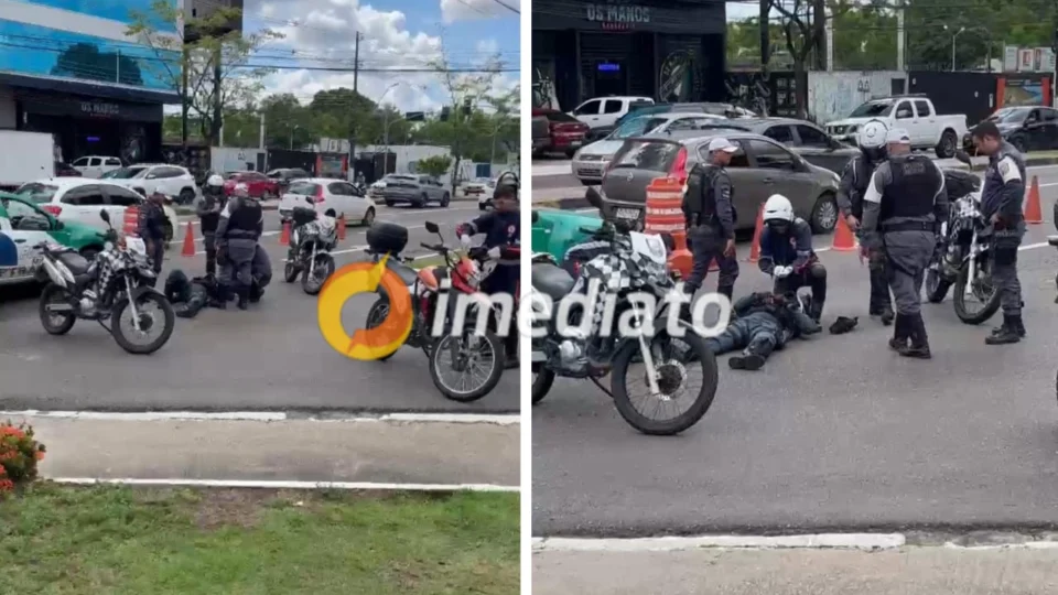 VEJA VÍDEO: batedor da PM é atropelado na avenida Djalma Batista